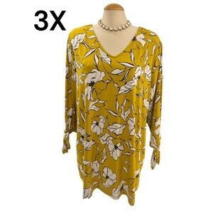 ALFANI WOMAN Top Size 3X Deep Mustard Colour Floral Pattern w/Leaves Curvy